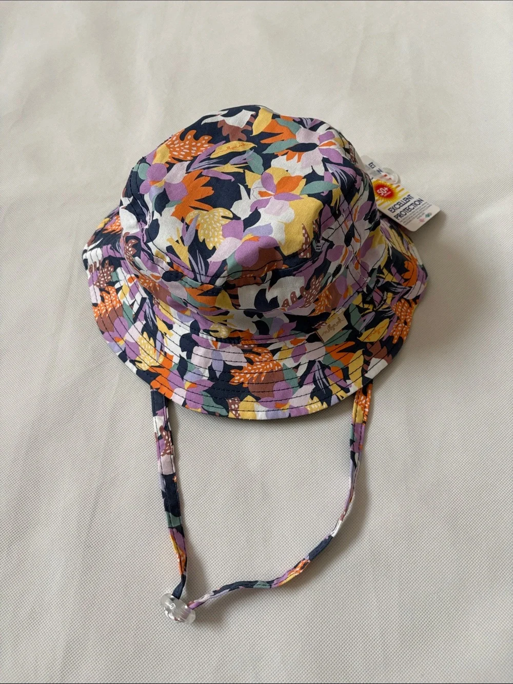 Millymook Floral Bucket Sun Hat with Chin Strap - Multicolor Navy Bianca